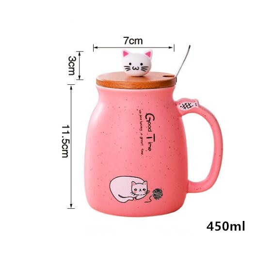 450ml Cartoon Ceramics Cat Mug With Lid and Spoon Coffee Milk Tea Mugs Breakfast Cup Drinkware Novelty Gifts