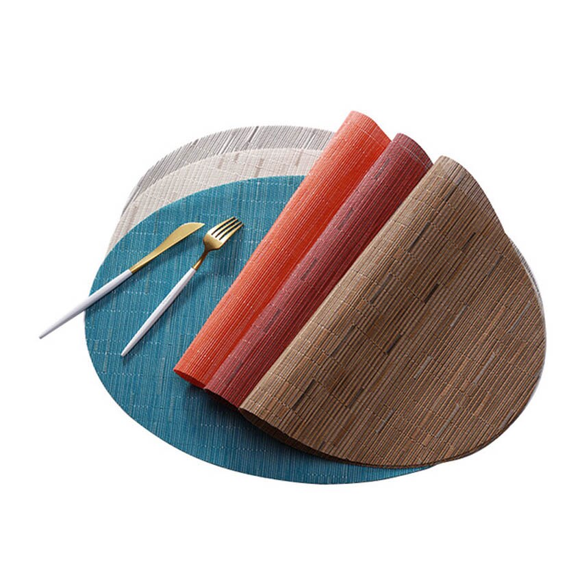 Bamboo Grain Painting Placemats Oval Table Mat Cup Bar Mat Kitchen Accessories PVC Adiabatic Can Be Washed Coffee Table Bowl Pad