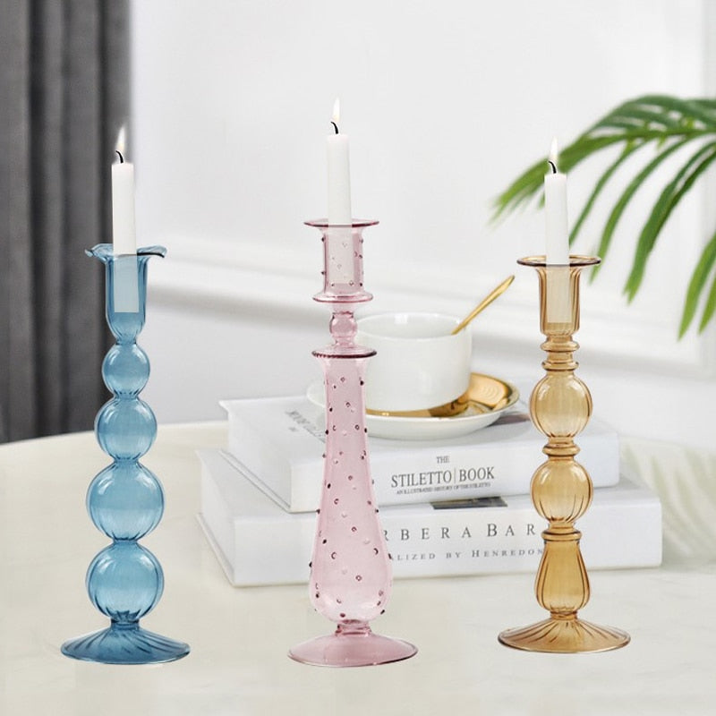 Glass Candle Holder Home Decor Wedding Decoration Home Decoration Accessories European Retro Crystal Candlestick Dropshipping